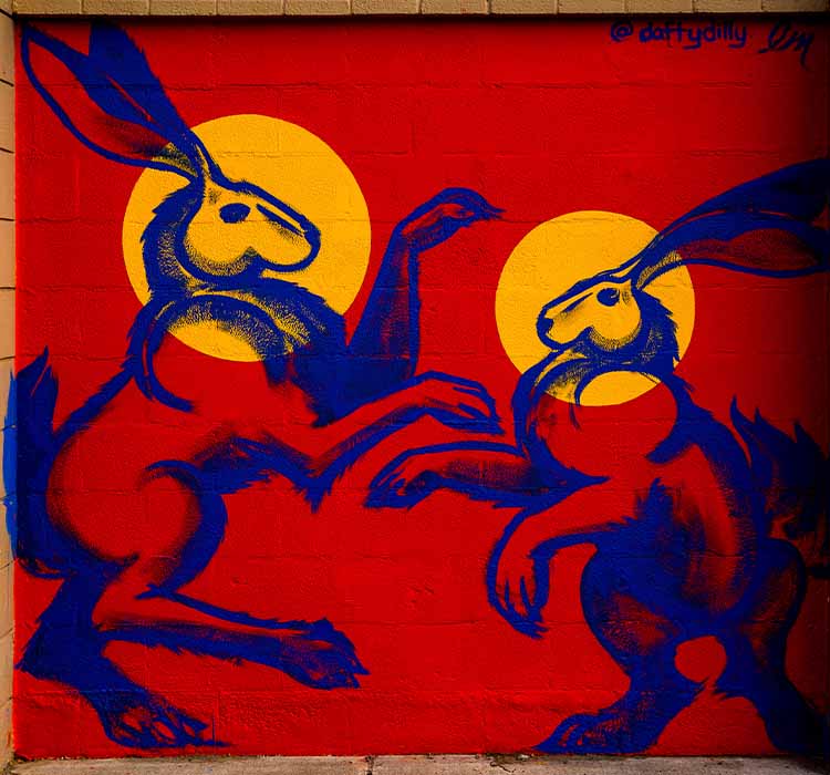 blue rabbits mural